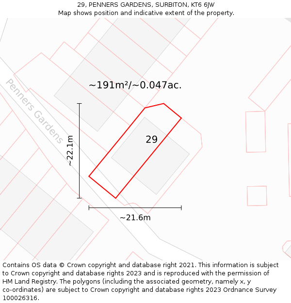 29, PENNERS GARDENS, SURBITON, KT6 6JW: Plot and title map