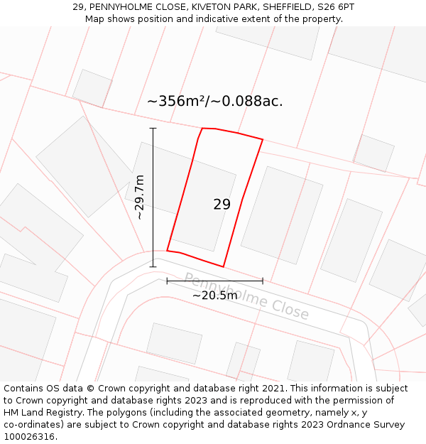 29, PENNYHOLME CLOSE, KIVETON PARK, SHEFFIELD, S26 6PT: Plot and title map