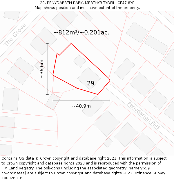 29, PENYDARREN PARK, MERTHYR TYDFIL, CF47 8YP: Plot and title map