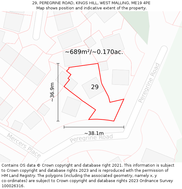 29, PEREGRINE ROAD, KINGS HILL, WEST MALLING, ME19 4PE: Plot and title map