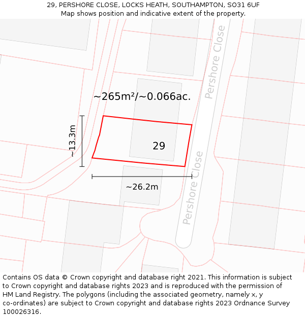 29, PERSHORE CLOSE, LOCKS HEATH, SOUTHAMPTON, SO31 6UF: Plot and title map