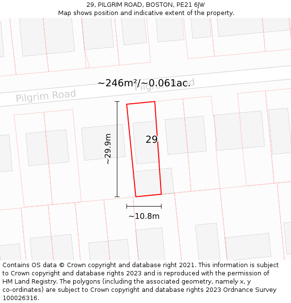 29, PILGRIM ROAD, BOSTON, PE21 6JW: Plot and title map