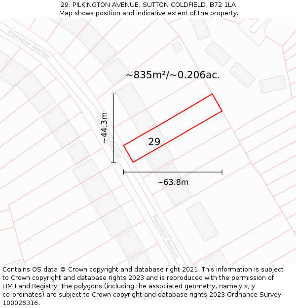 29, PILKINGTON AVENUE, SUTTON COLDFIELD, B72 1LA: Plot and title map