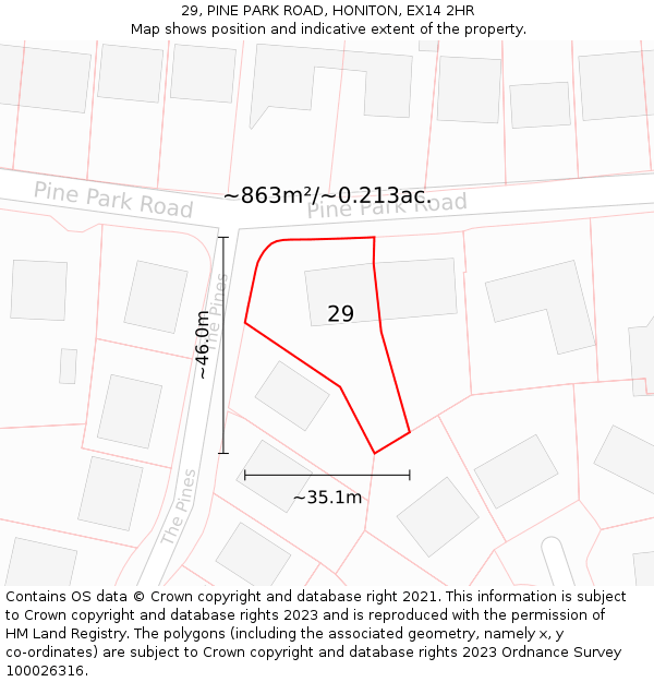 29, PINE PARK ROAD, HONITON, EX14 2HR: Plot and title map
