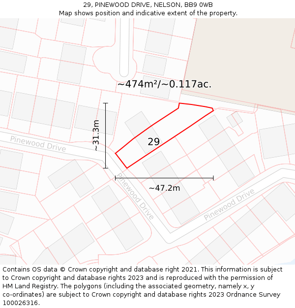 29, PINEWOOD DRIVE, NELSON, BB9 0WB: Plot and title map