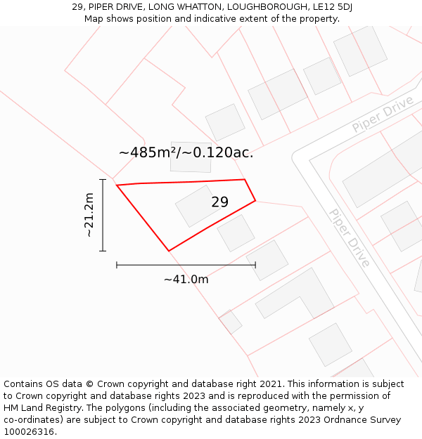 29, PIPER DRIVE, LONG WHATTON, LOUGHBOROUGH, LE12 5DJ: Plot and title map