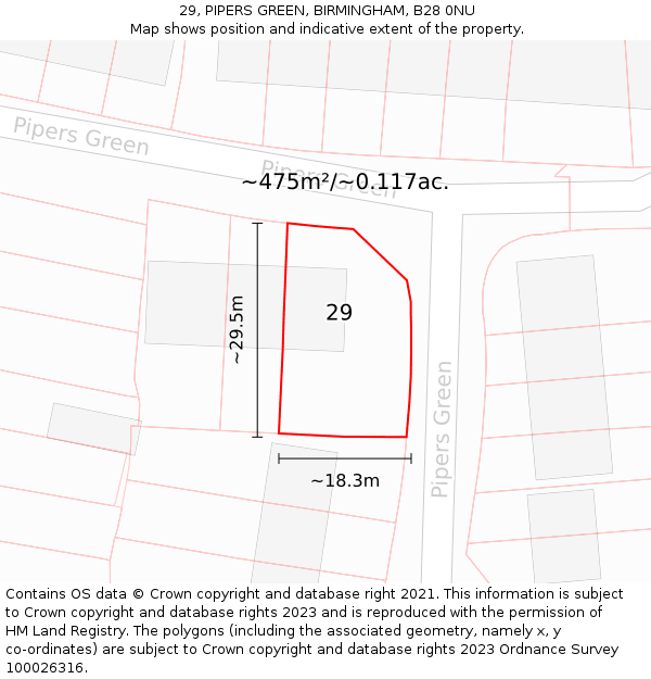 29, PIPERS GREEN, BIRMINGHAM, B28 0NU: Plot and title map