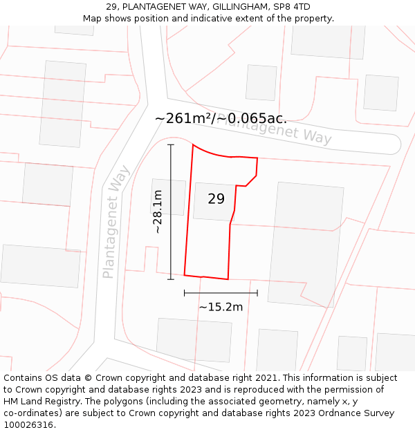 29, PLANTAGENET WAY, GILLINGHAM, SP8 4TD: Plot and title map