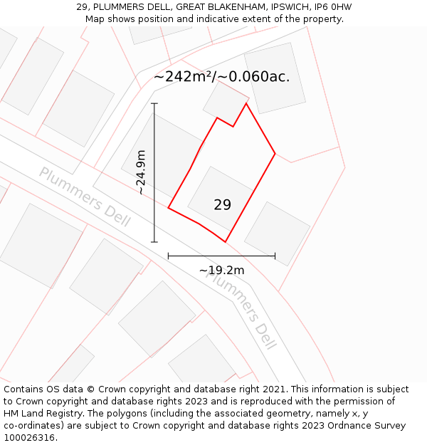 29, PLUMMERS DELL, GREAT BLAKENHAM, IPSWICH, IP6 0HW: Plot and title map