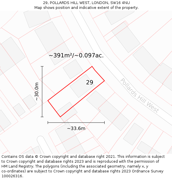 29, POLLARDS HILL WEST, LONDON, SW16 4NU: Plot and title map
