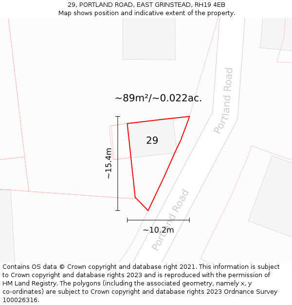 29, PORTLAND ROAD, EAST GRINSTEAD, RH19 4EB: Plot and title map