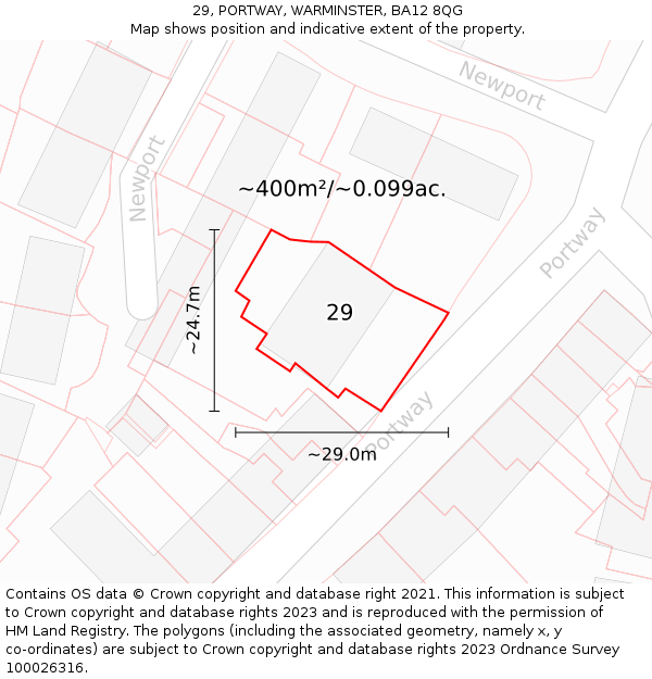 29, PORTWAY, WARMINSTER, BA12 8QG: Plot and title map