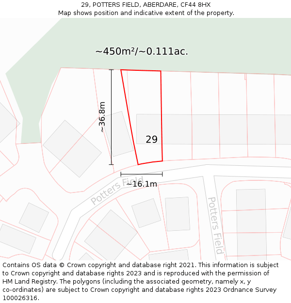 29, POTTERS FIELD, ABERDARE, CF44 8HX: Plot and title map