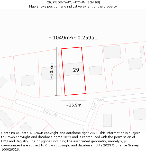 29, PRIORY WAY, HITCHIN, SG4 9BJ: Plot and title map
