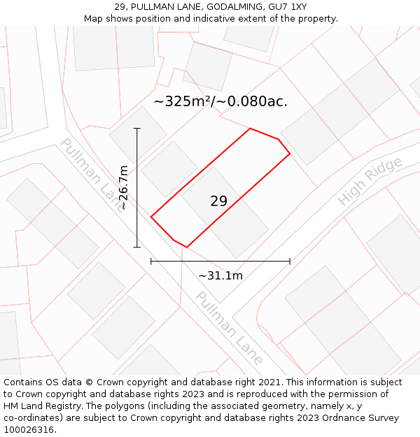 29, PULLMAN LANE, GODALMING, GU7 1XY: Plot and title map