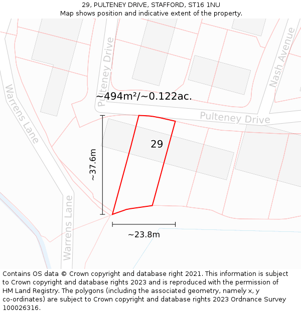 29, PULTENEY DRIVE, STAFFORD, ST16 1NU: Plot and title map