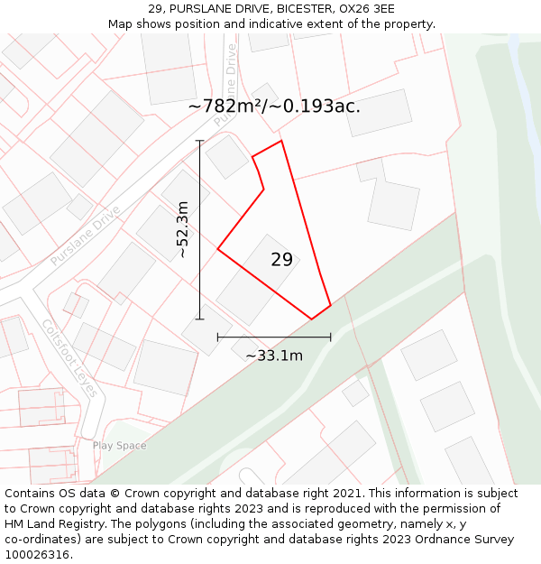 29, PURSLANE DRIVE, BICESTER, OX26 3EE: Plot and title map