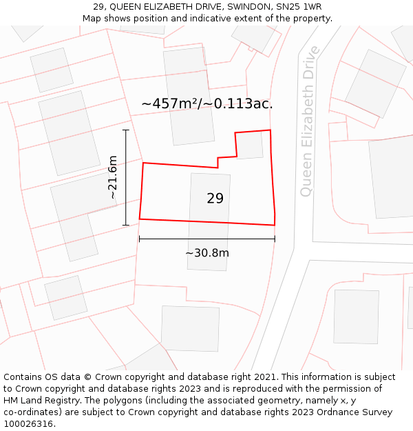 29, QUEEN ELIZABETH DRIVE, SWINDON, SN25 1WR: Plot and title map