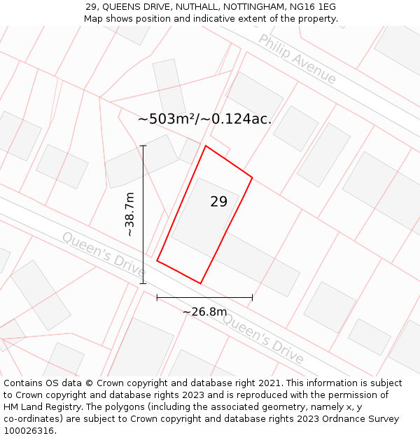 29, QUEENS DRIVE, NUTHALL, NOTTINGHAM, NG16 1EG: Plot and title map