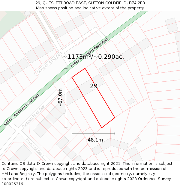 29, QUESLETT ROAD EAST, SUTTON COLDFIELD, B74 2ER: Plot and title map