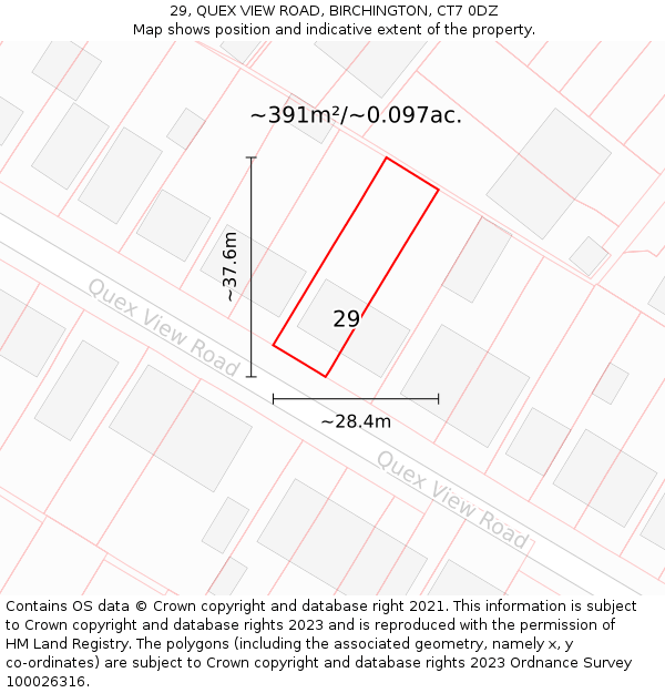 29, QUEX VIEW ROAD, BIRCHINGTON, CT7 0DZ: Plot and title map