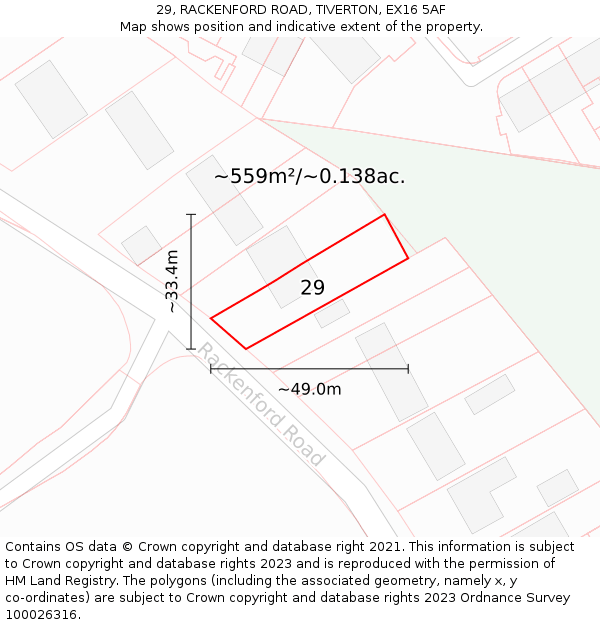 29, RACKENFORD ROAD, TIVERTON, EX16 5AF: Plot and title map