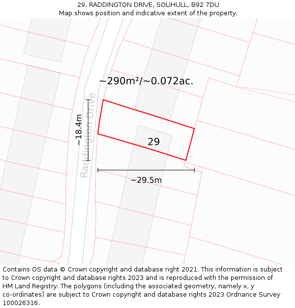 29, RADDINGTON DRIVE, SOLIHULL, B92 7DU: Plot and title map