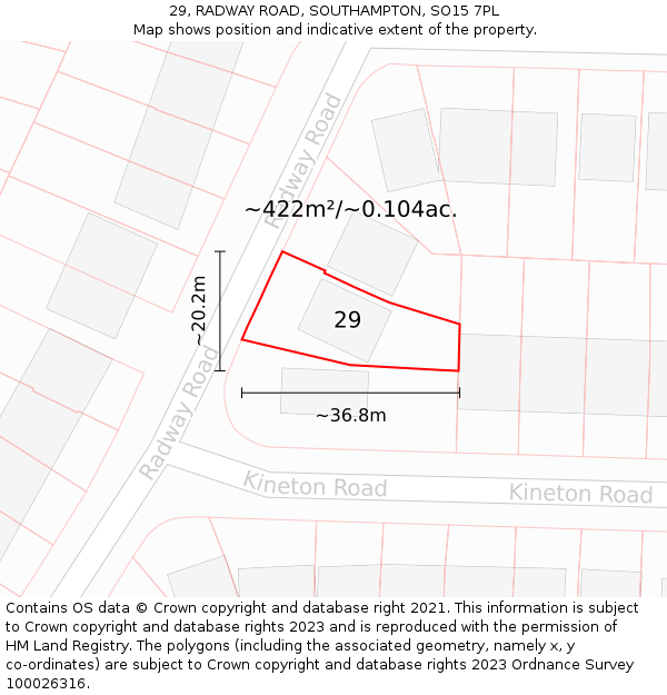 29, RADWAY ROAD, SOUTHAMPTON, SO15 7PL: Plot and title map