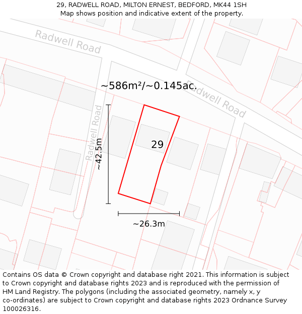 29, RADWELL ROAD, MILTON ERNEST, BEDFORD, MK44 1SH: Plot and title map