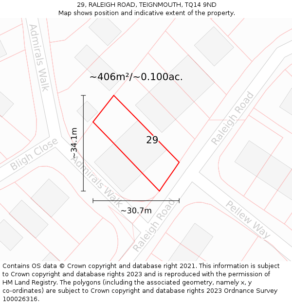29, RALEIGH ROAD, TEIGNMOUTH, TQ14 9ND: Plot and title map