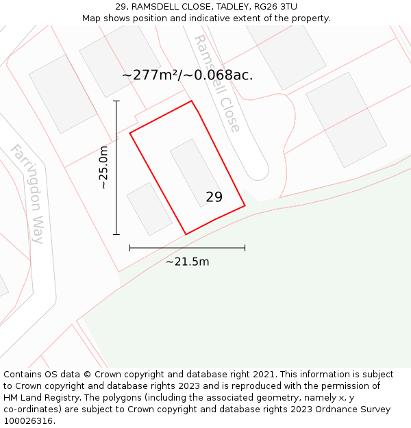 29, RAMSDELL CLOSE, TADLEY, RG26 3TU: Plot and title map