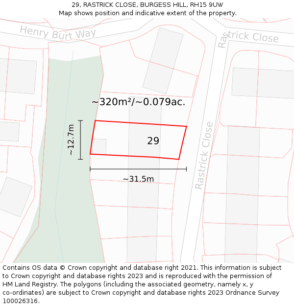 29, RASTRICK CLOSE, BURGESS HILL, RH15 9UW: Plot and title map