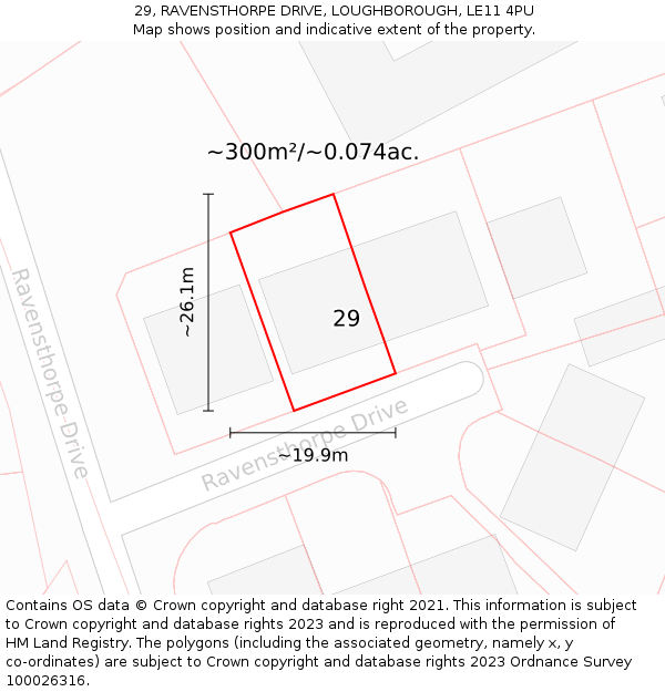 29, RAVENSTHORPE DRIVE, LOUGHBOROUGH, LE11 4PU: Plot and title map