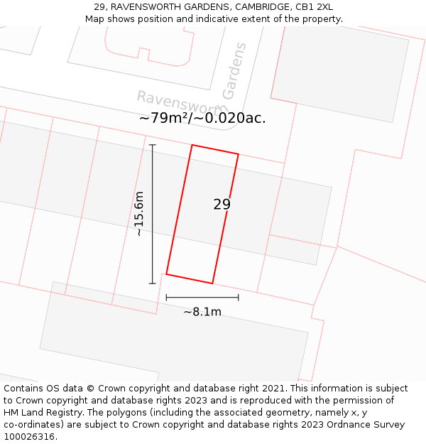 29, RAVENSWORTH GARDENS, CAMBRIDGE, CB1 2XL: Plot and title map