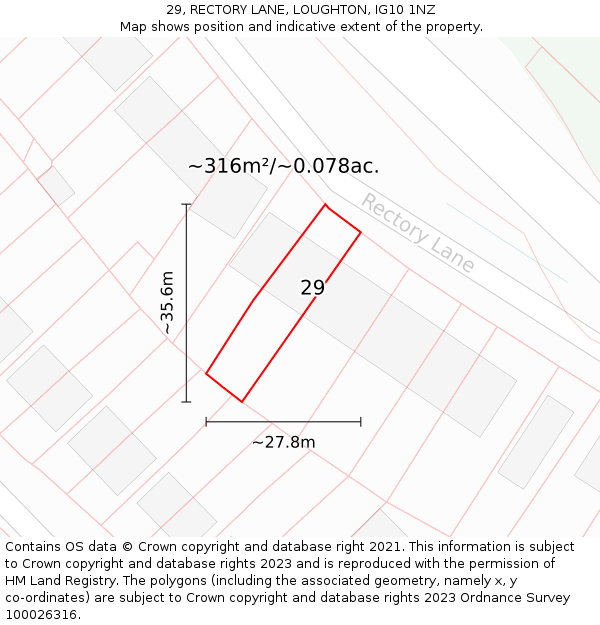 29, RECTORY LANE, LOUGHTON, IG10 1NZ: Plot and title map