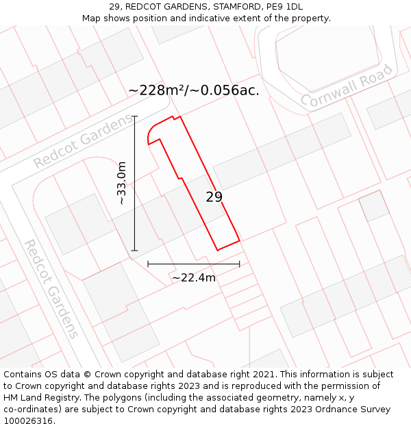 29, REDCOT GARDENS, STAMFORD, PE9 1DL: Plot and title map