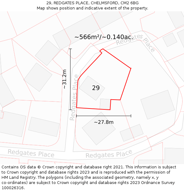 29, REDGATES PLACE, CHELMSFORD, CM2 6BG: Plot and title map