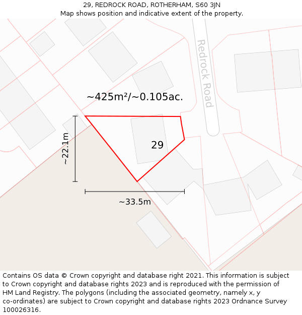 29, REDROCK ROAD, ROTHERHAM, S60 3JN: Plot and title map