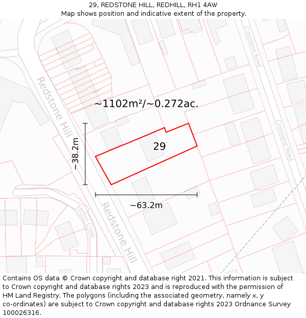 29, REDSTONE HILL, REDHILL, RH1 4AW: Plot and title map