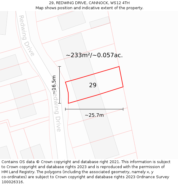 29, REDWING DRIVE, CANNOCK, WS12 4TH: Plot and title map