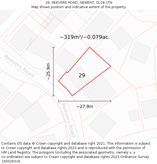 29, REEVERS ROAD, NEWENT, GL18 1TN: Plot and title map