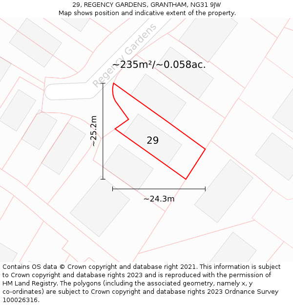 29, REGENCY GARDENS, GRANTHAM, NG31 9JW: Plot and title map