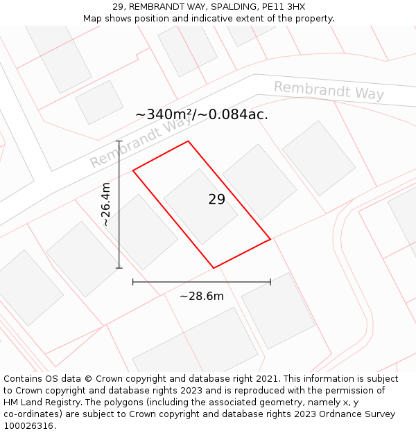 29, REMBRANDT WAY, SPALDING, PE11 3HX: Plot and title map