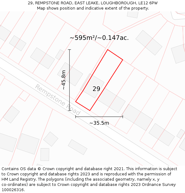 29, REMPSTONE ROAD, EAST LEAKE, LOUGHBOROUGH, LE12 6PW: Plot and title map