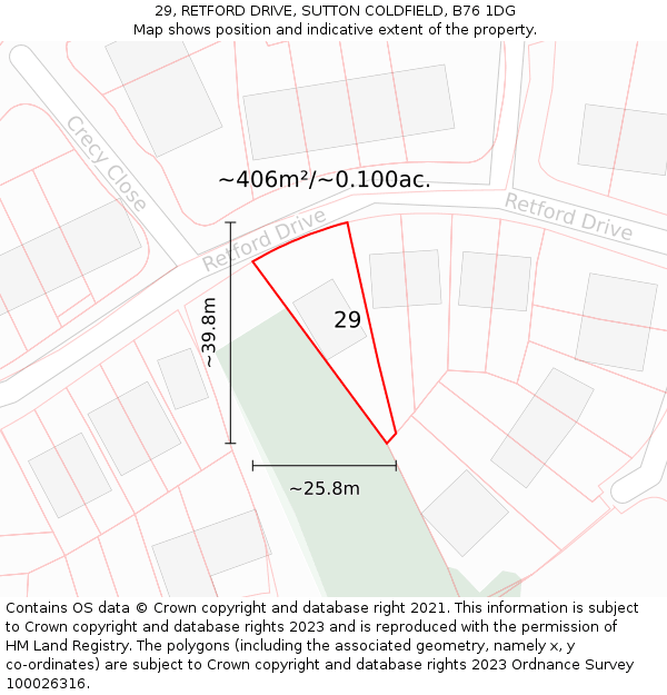 29, RETFORD DRIVE, SUTTON COLDFIELD, B76 1DG: Plot and title map