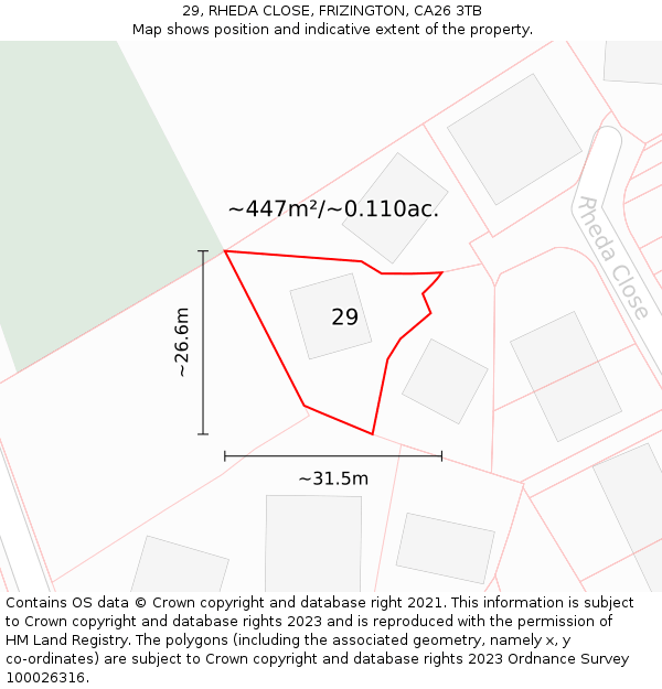 29, RHEDA CLOSE, FRIZINGTON, CA26 3TB: Plot and title map