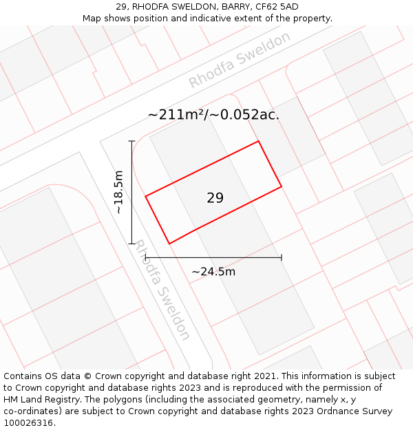 29, RHODFA SWELDON, BARRY, CF62 5AD: Plot and title map