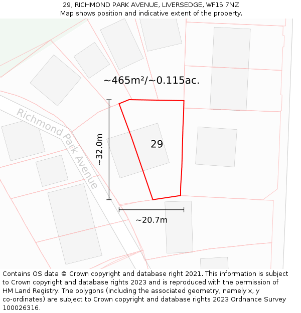 29, RICHMOND PARK AVENUE, LIVERSEDGE, WF15 7NZ: Plot and title map