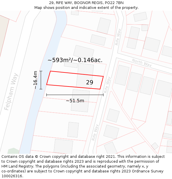 29, RIFE WAY, BOGNOR REGIS, PO22 7BN: Plot and title map