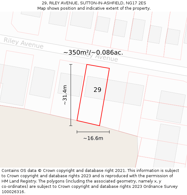 29, RILEY AVENUE, SUTTON-IN-ASHFIELD, NG17 2ES: Plot and title map